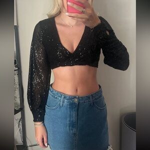 Sequin Backless Crop Top